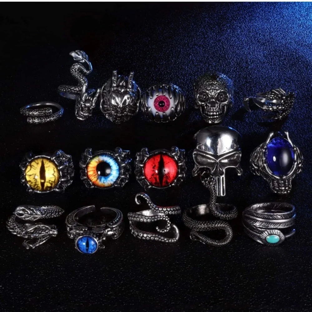 16 Pieces Vintage Punk Rings